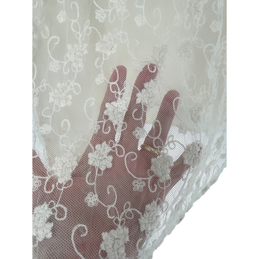 Women Ivory Black Lace Blouse Peter Pan Collar Sheer Floral Top M Romantic Twee - Picture 3 of 8